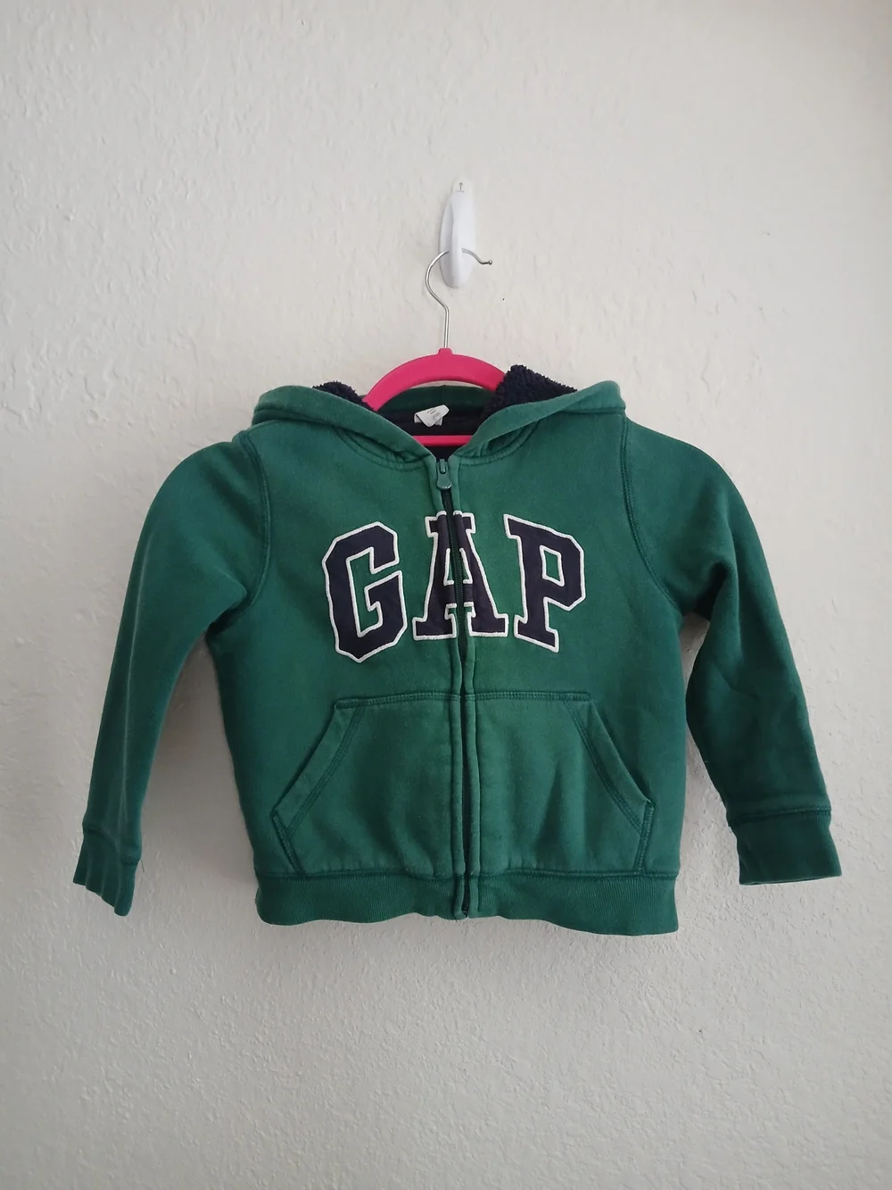 GAP Baby Green Logo Jacket Sherpa Lined Hooded Full Zip 5 Years